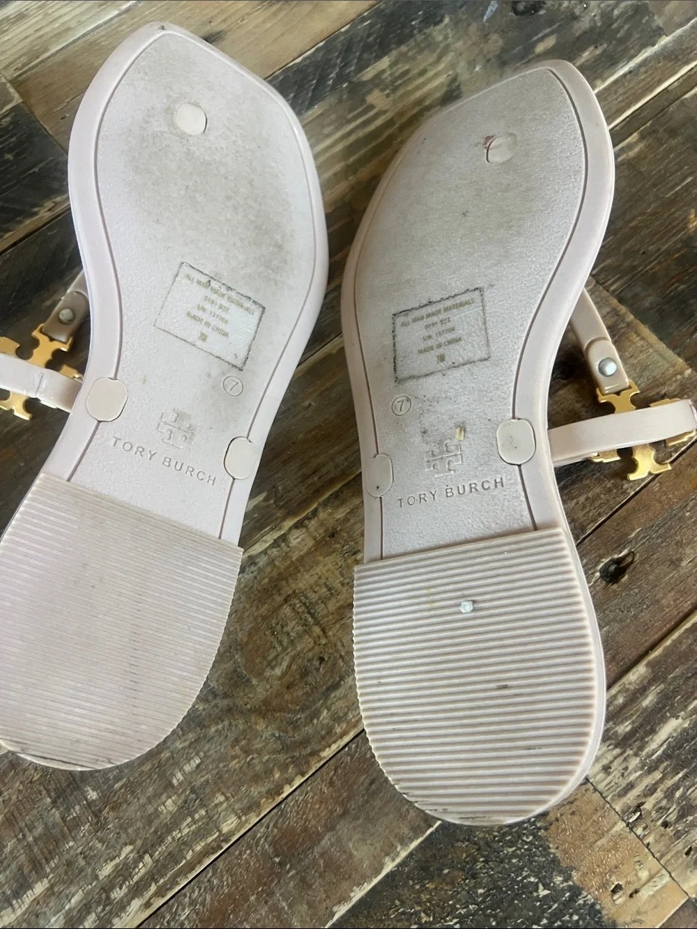 Tory Burch Pale Pink Thong Sandals with Gold Logo